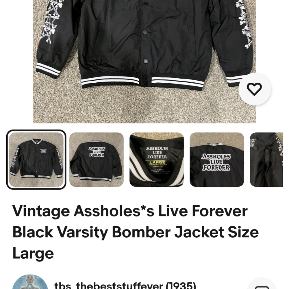 Assholes Live Forever jacket. Black in color. Size is large